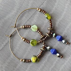 artisan earrings 495#mfs NEW boho blue green glass dangle hoop earrings Antique